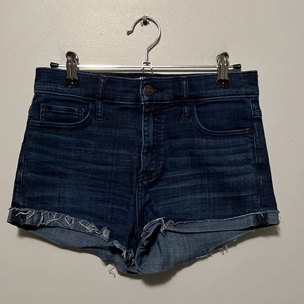 Abercrombie & Fitch Women's Dark Wash Distressed Mid-Rise Denim Shorts